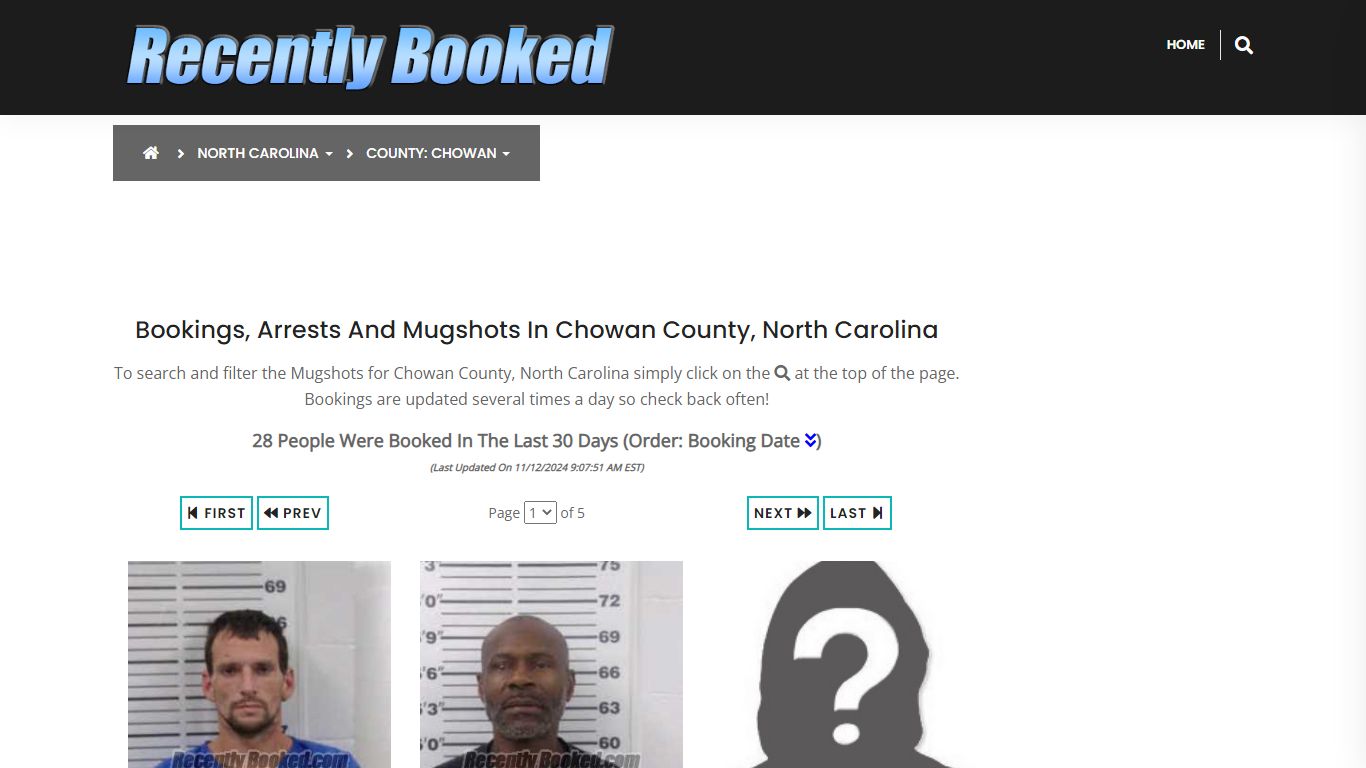 Bookings, Arrests and Mugshots in Chowan County, North Carolina