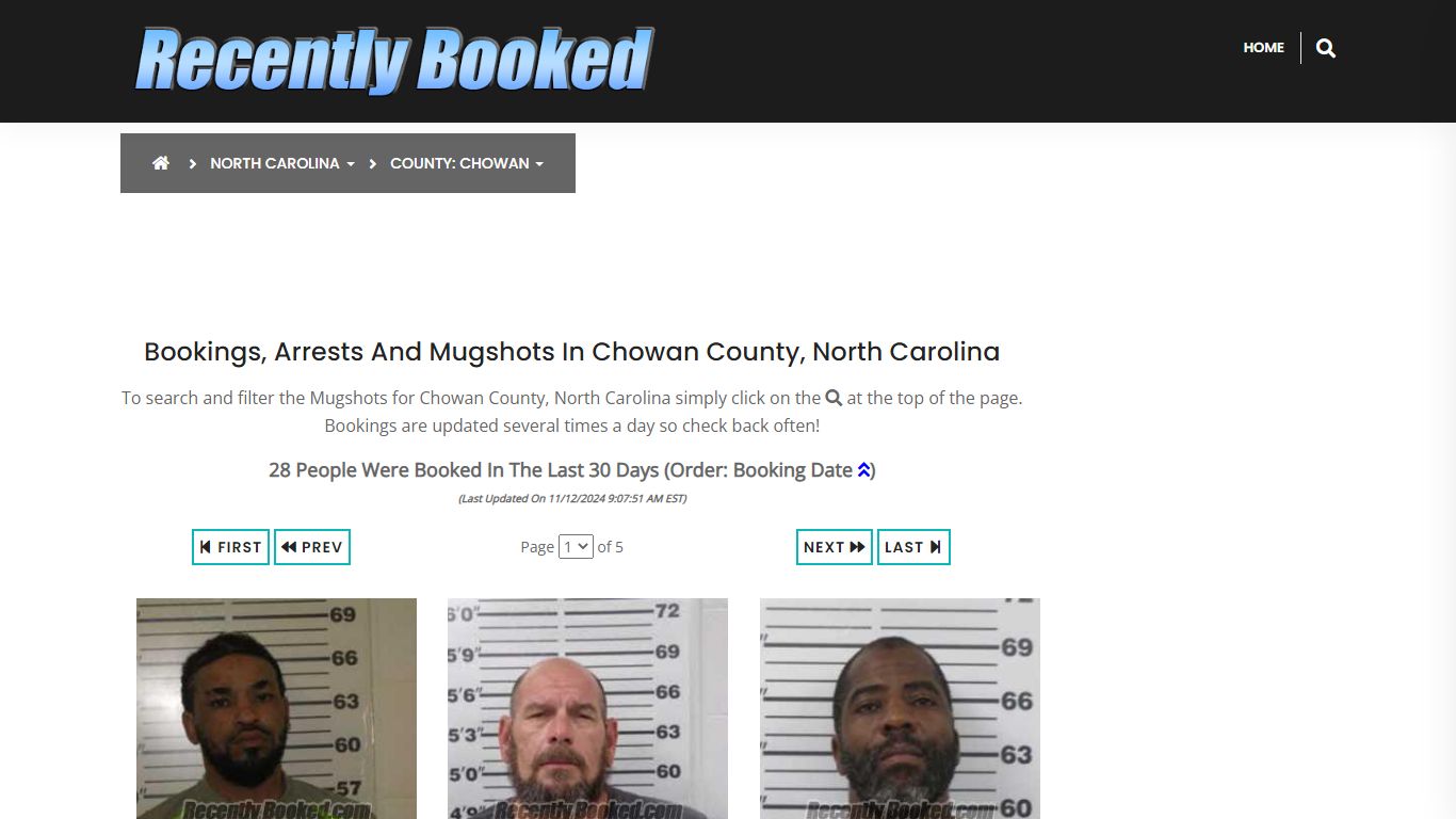 Bookings, Arrests and Mugshots in Chowan County, North Carolina